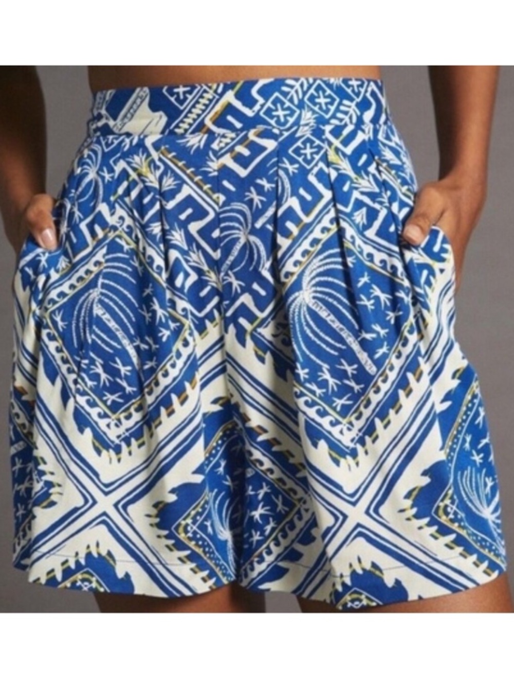 EUC Anthropologie Cory Lynn Calter Everly Blue Palm Tree Motif Size XS
